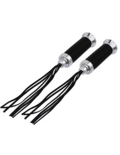 Grips 7/8 long 135mm Leather W/Streamers Black/Chrome.